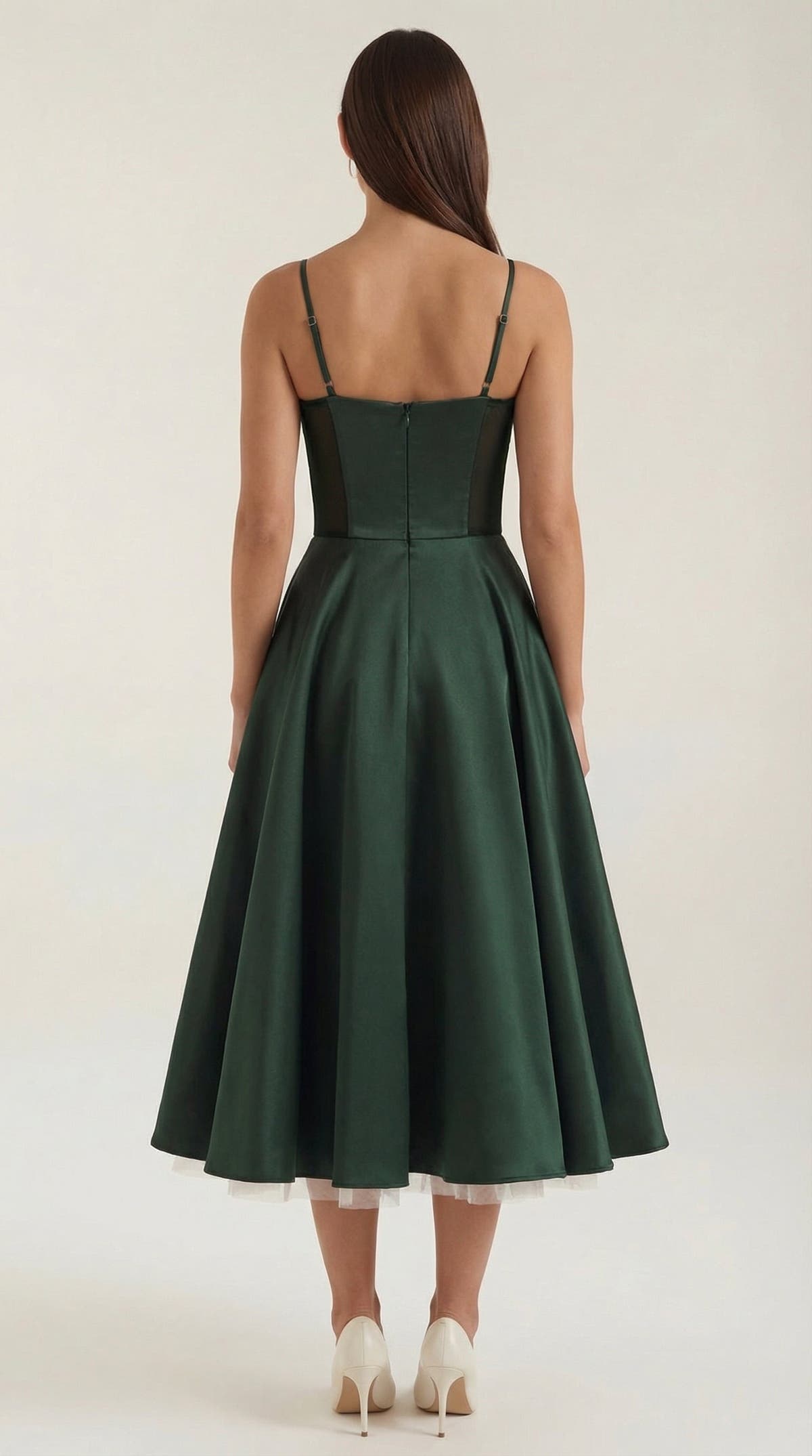 Midikleid mit Herzausschnitt, Tüllrock und Taschen für Damen