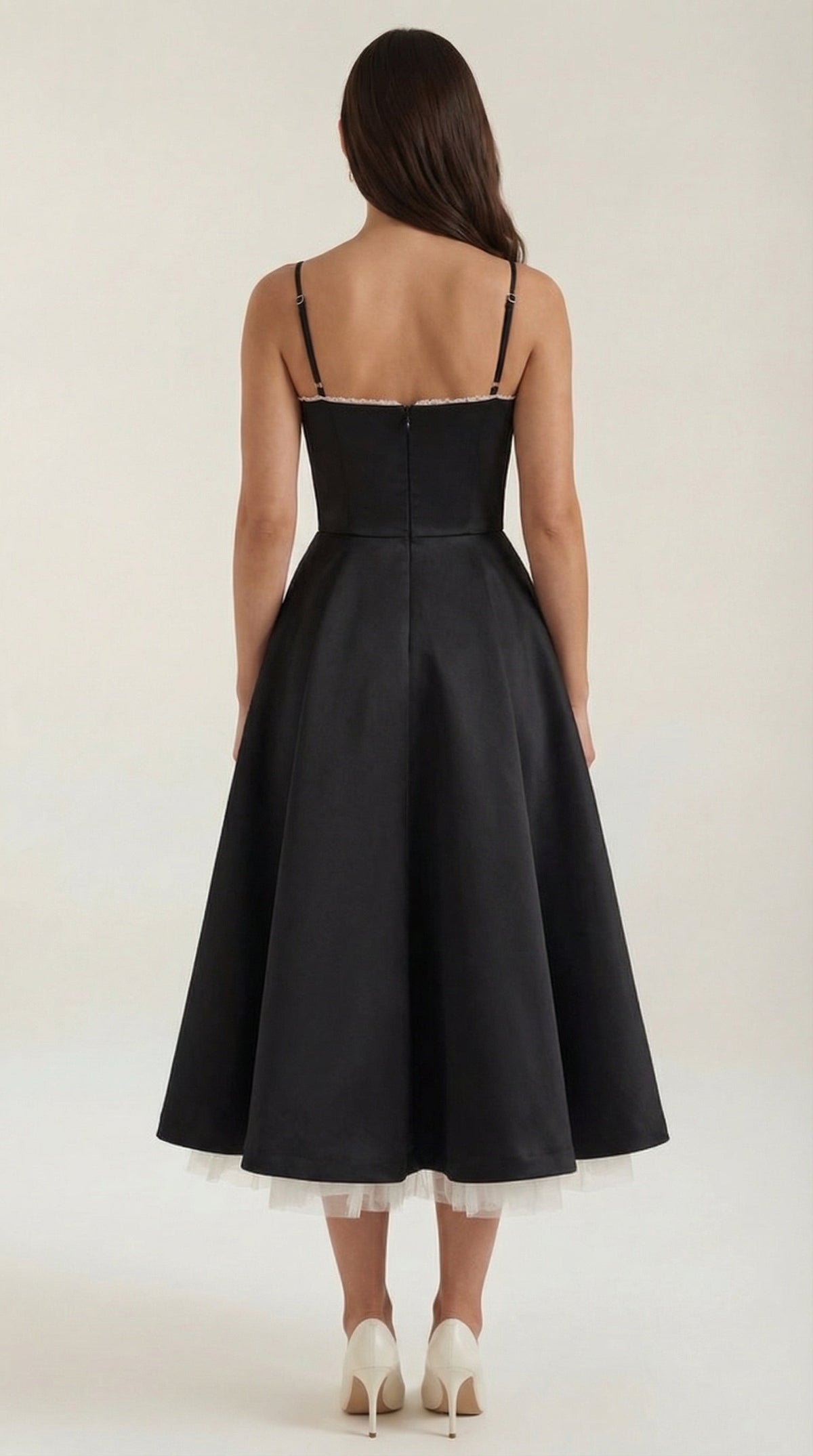 Midikleid mit Herzausschnitt, Tüllrock und Taschen für Damen