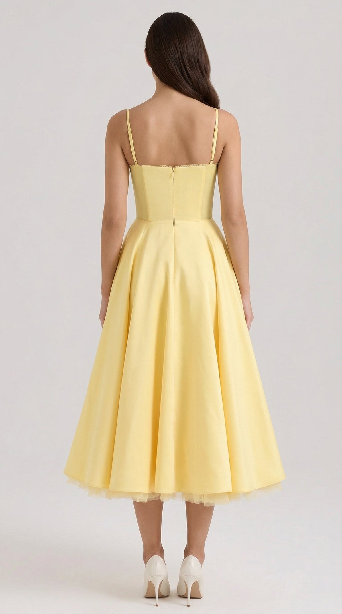 Midikleid mit Herzausschnitt, Tüllrock und Taschen für Damen