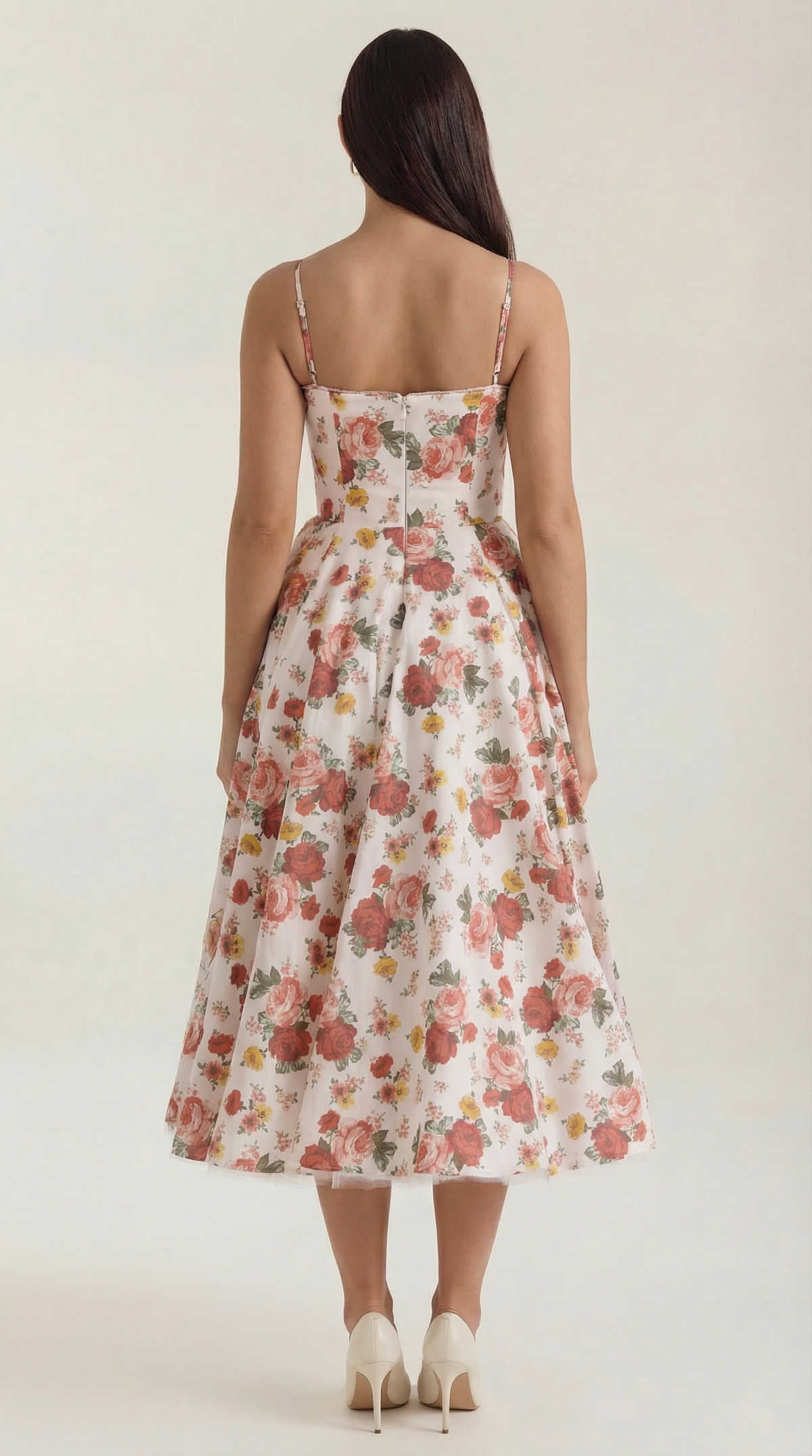 Midikleid mit Herzausschnitt, Tüllrock und Taschen für Damen