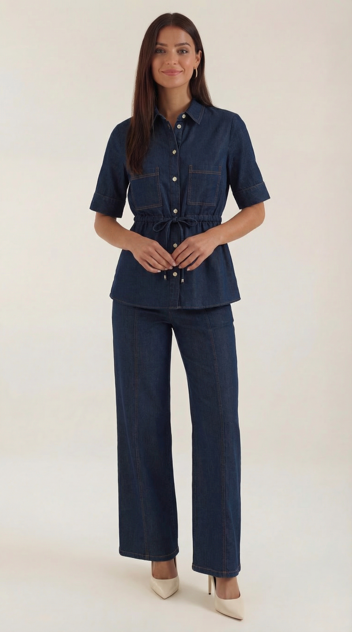 Jeans mit weitem Bein und hoher Taille für Damen - Blau