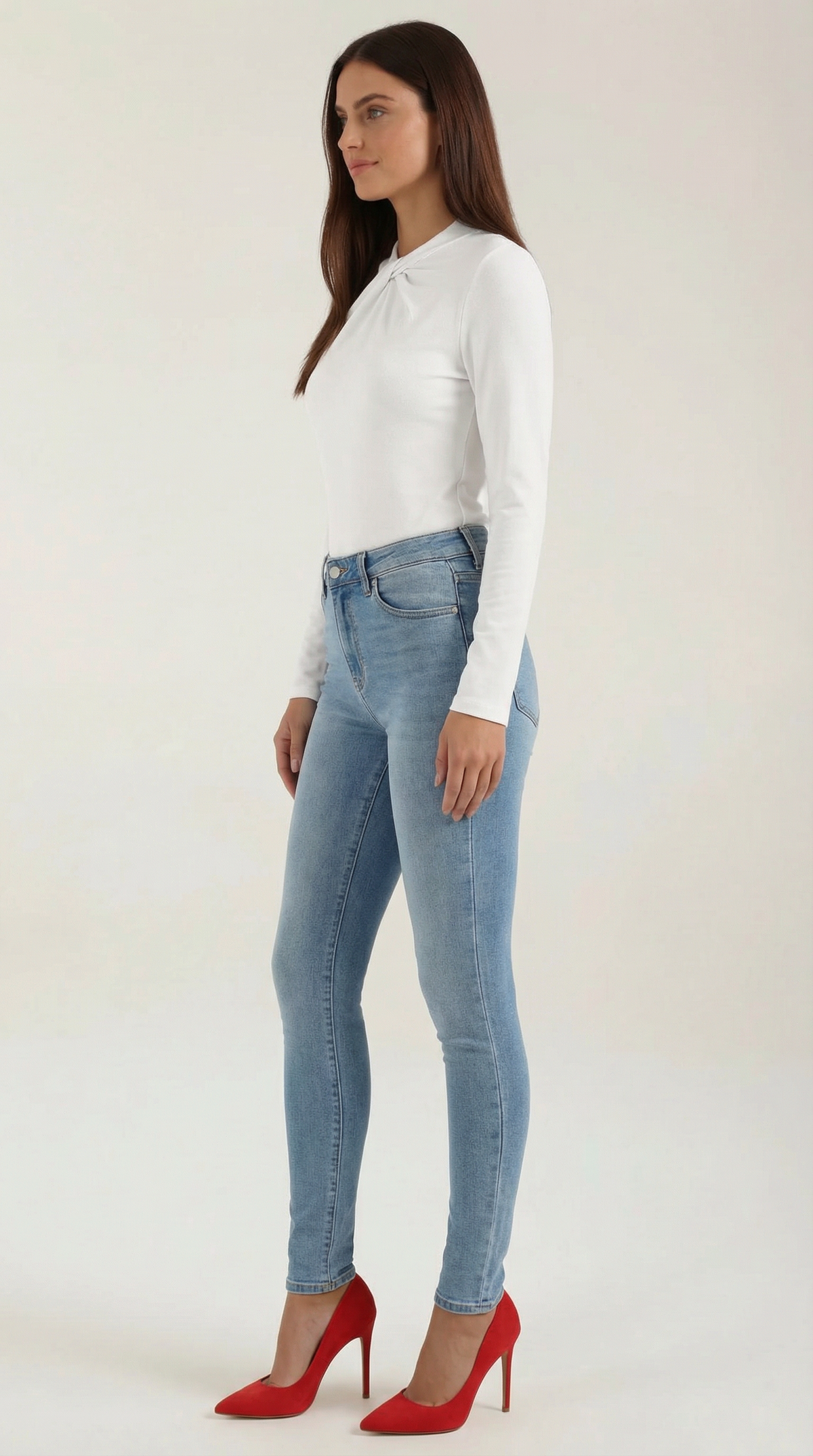Bluse mit Knotendetail, Stehkragen und langen Ärmeln für Damen