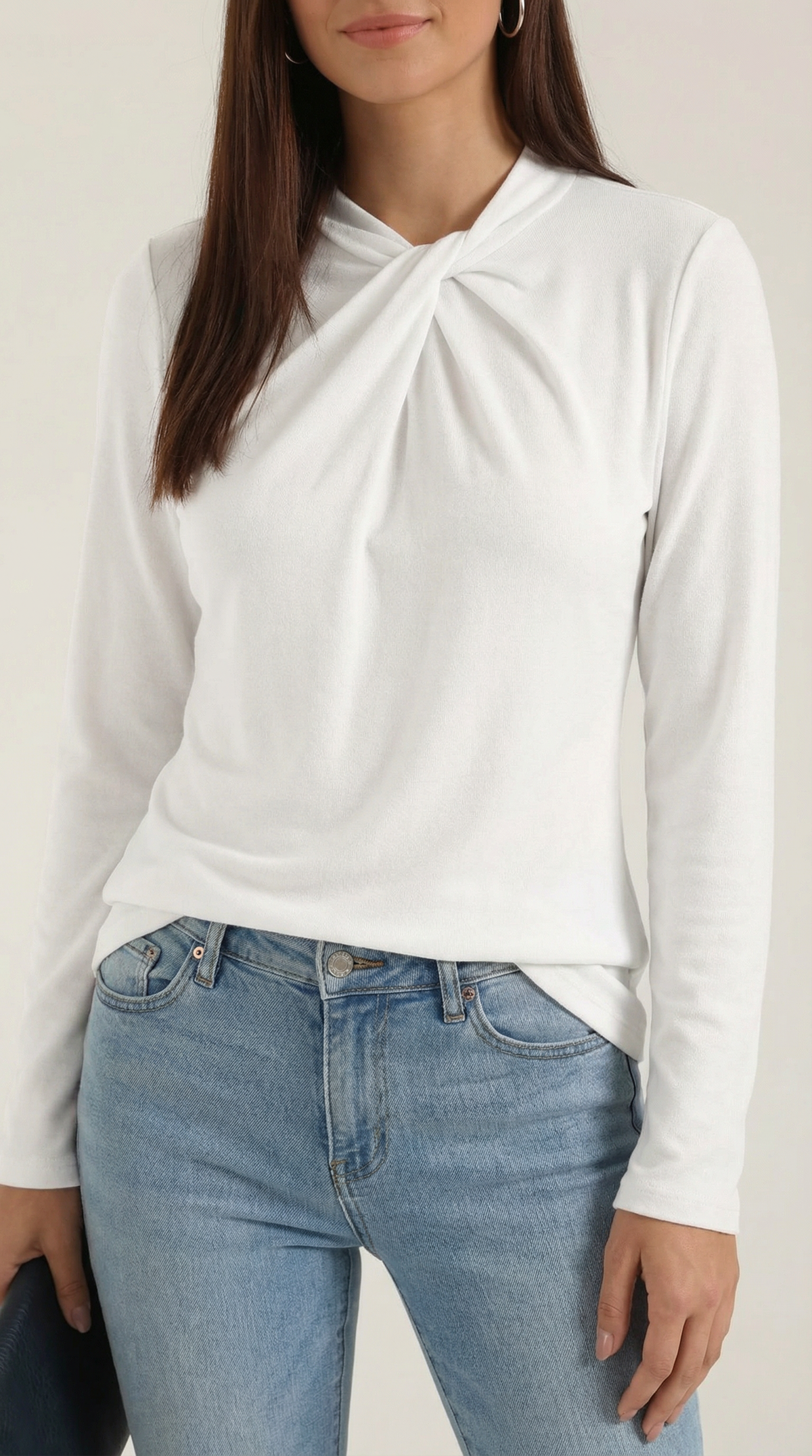 Bluse mit Knotendetail, Stehkragen und langen Ärmeln für Damen