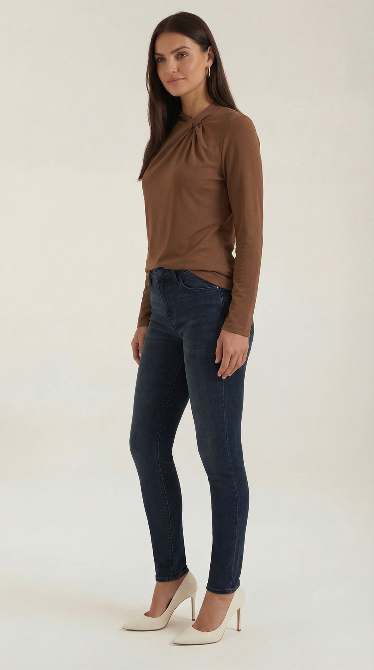 Bluse mit Knotendetail, Stehkragen und langen Ärmeln für Damen
