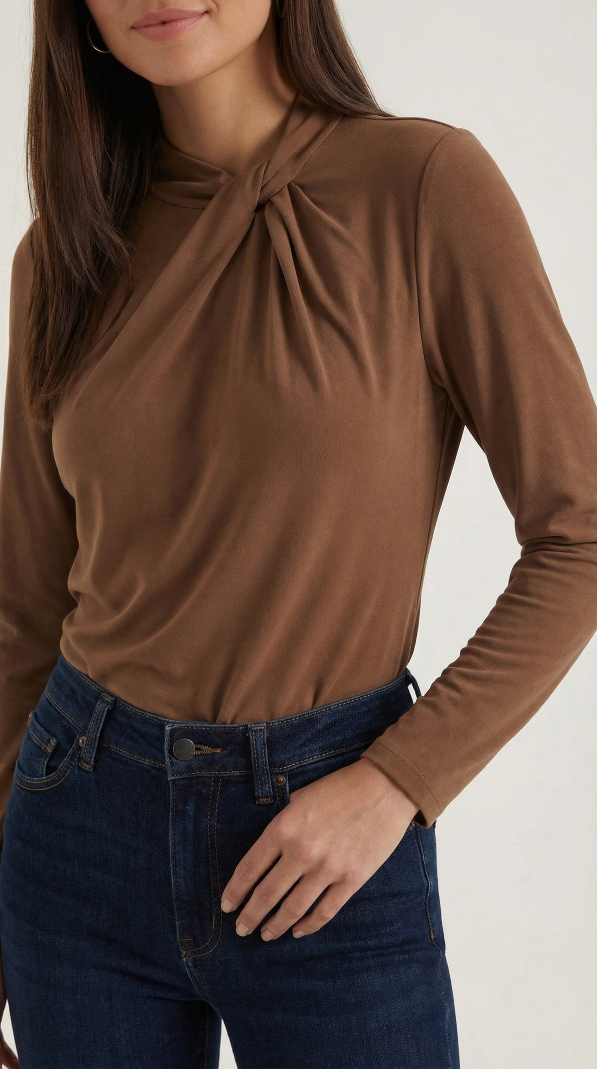 Bluse mit Knotendetail, Stehkragen und langen Ärmeln für Damen