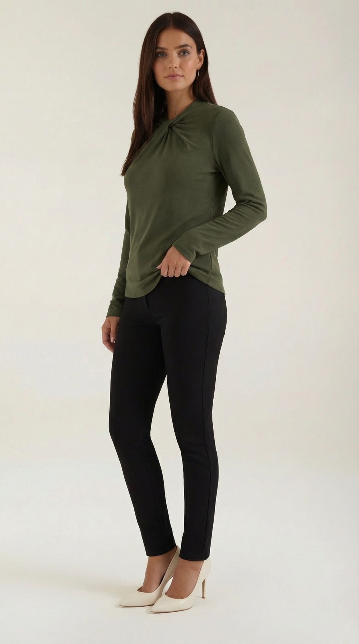Bluse mit Knotendetail, Stehkragen und langen Ärmeln für Damen