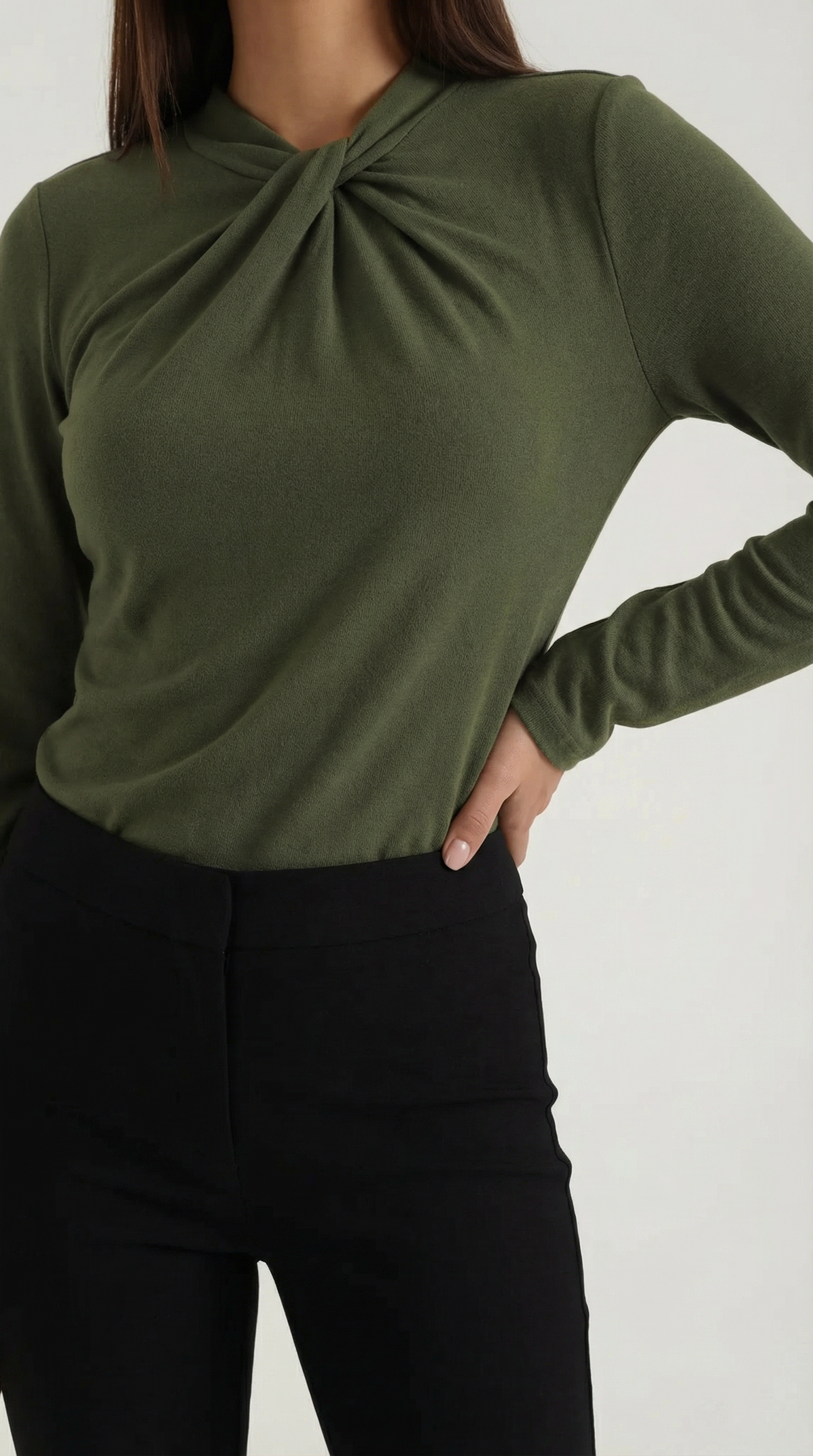 Bluse mit Knotendetail, Stehkragen und langen Ärmeln für Damen