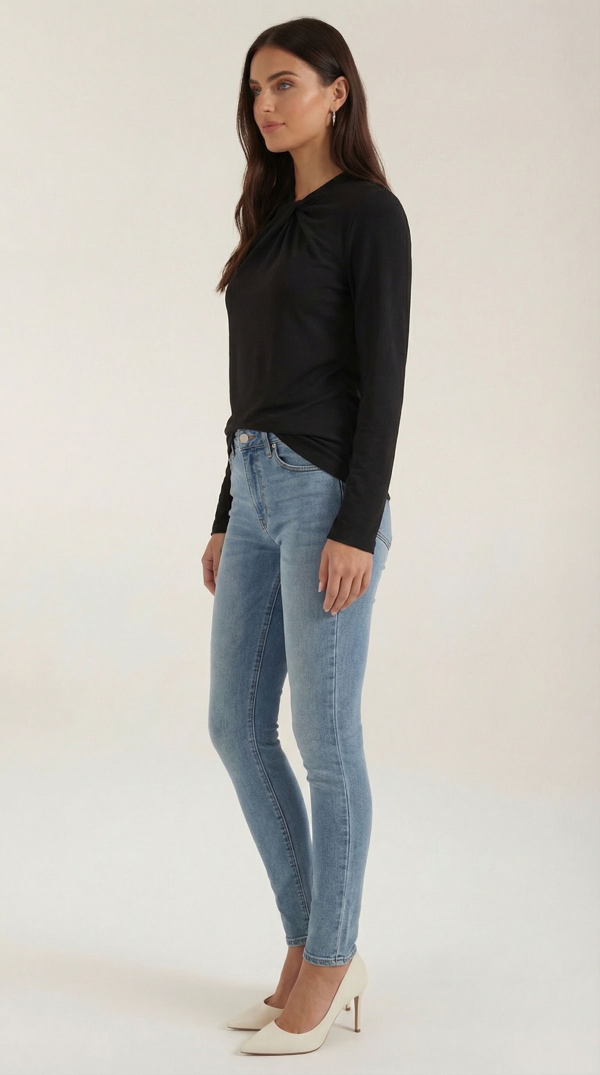 Bluse mit Knotendetail, Stehkragen und langen Ärmeln für Damen