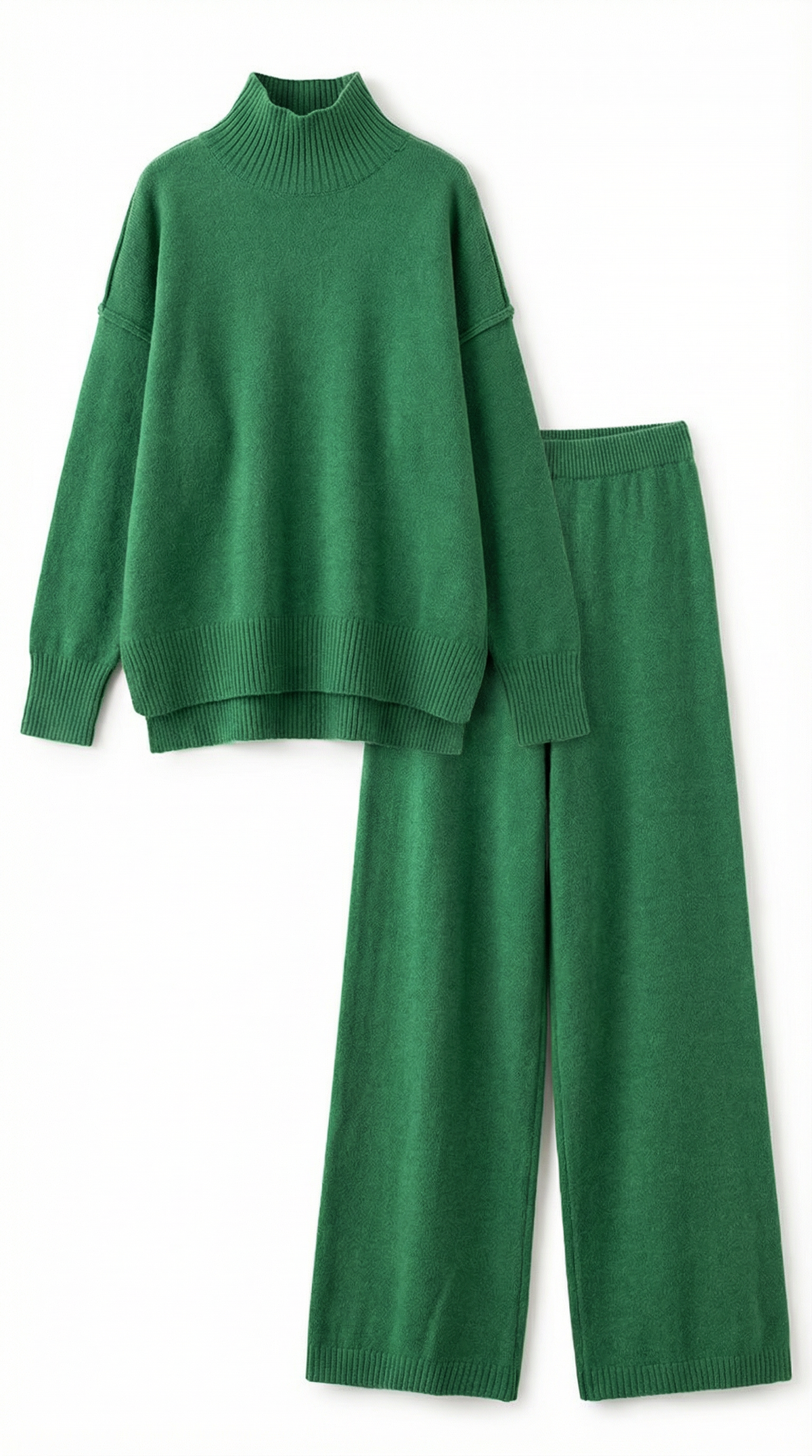 Zweiteiler mit Rollkragenpullover und weiter Hose aus Strick für Damen