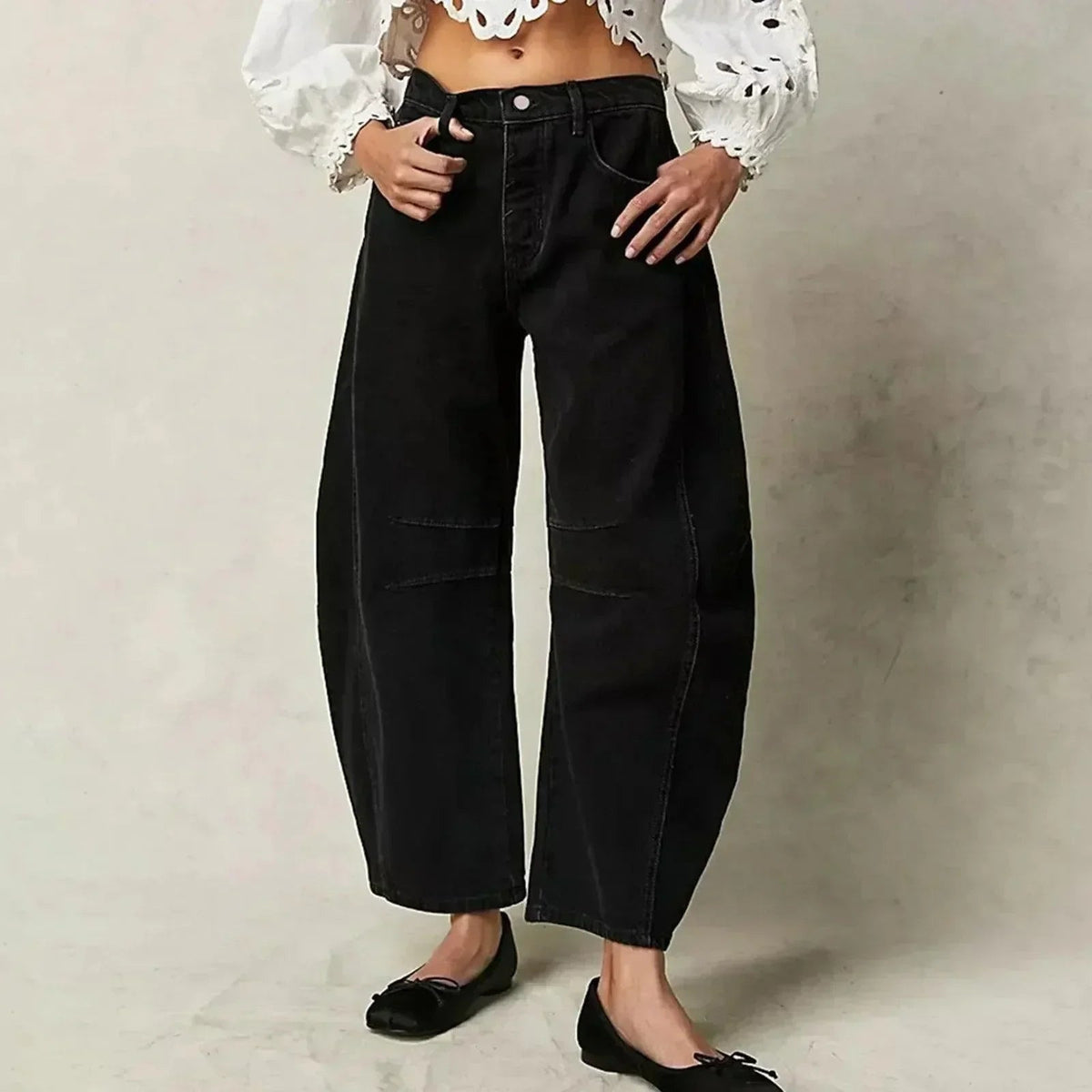Jeans Damen mit hohem Bund, weitem Bein und lockerer Passform
