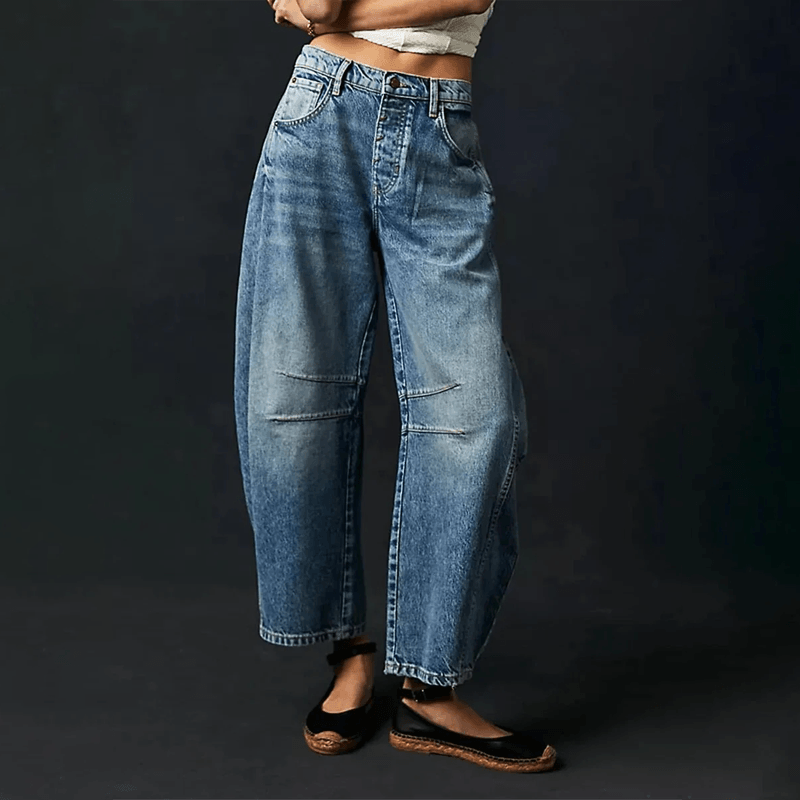 Jeans Damen mit hohem Bund, weitem Bein und lockerer Passform