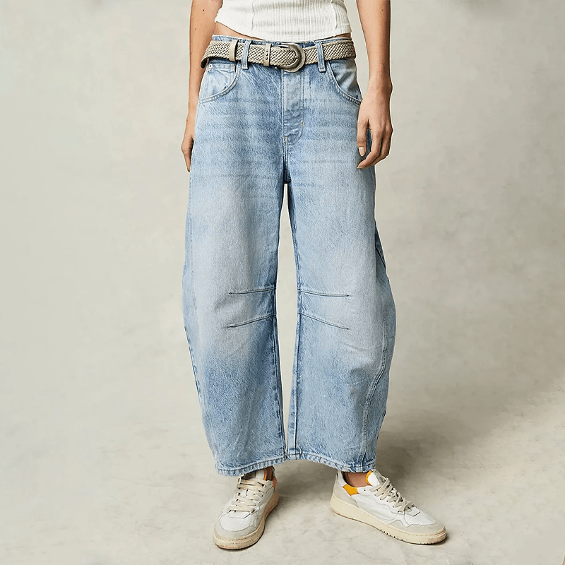 Jeans Damen mit hohem Bund, weitem Bein und lockerer Passform