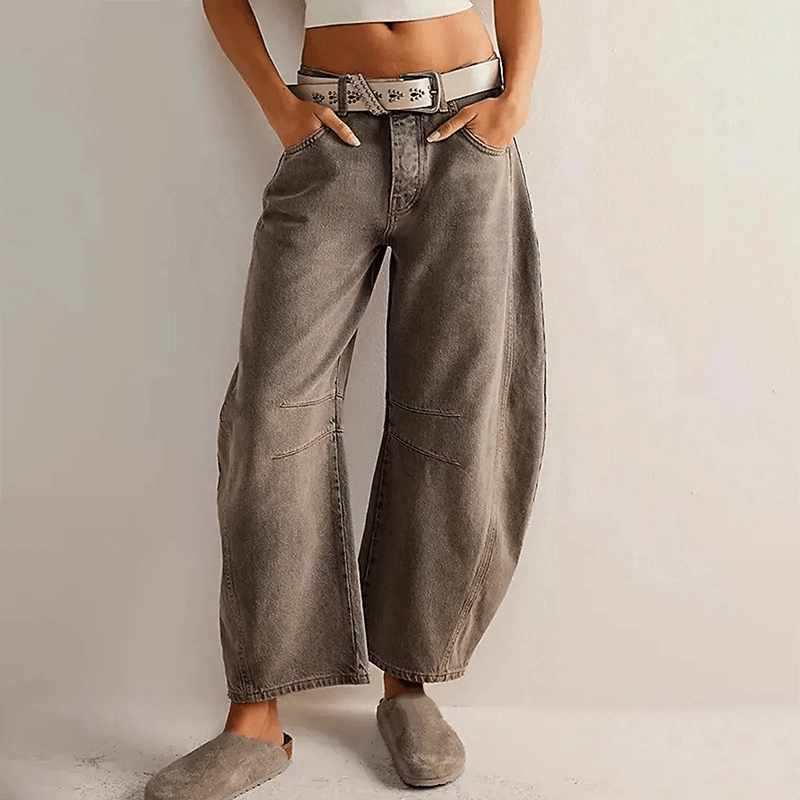Jeans Damen mit hohem Bund, weitem Bein und lockerer Passform
