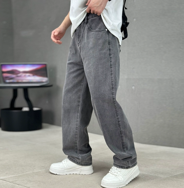 Jeans Herren mit weitem geradem Bein, lockere Passform für den Alltag