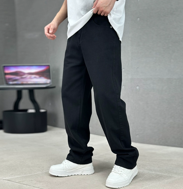 Jeans Herren mit weitem geradem Bein, lockere Passform für den Alltag
