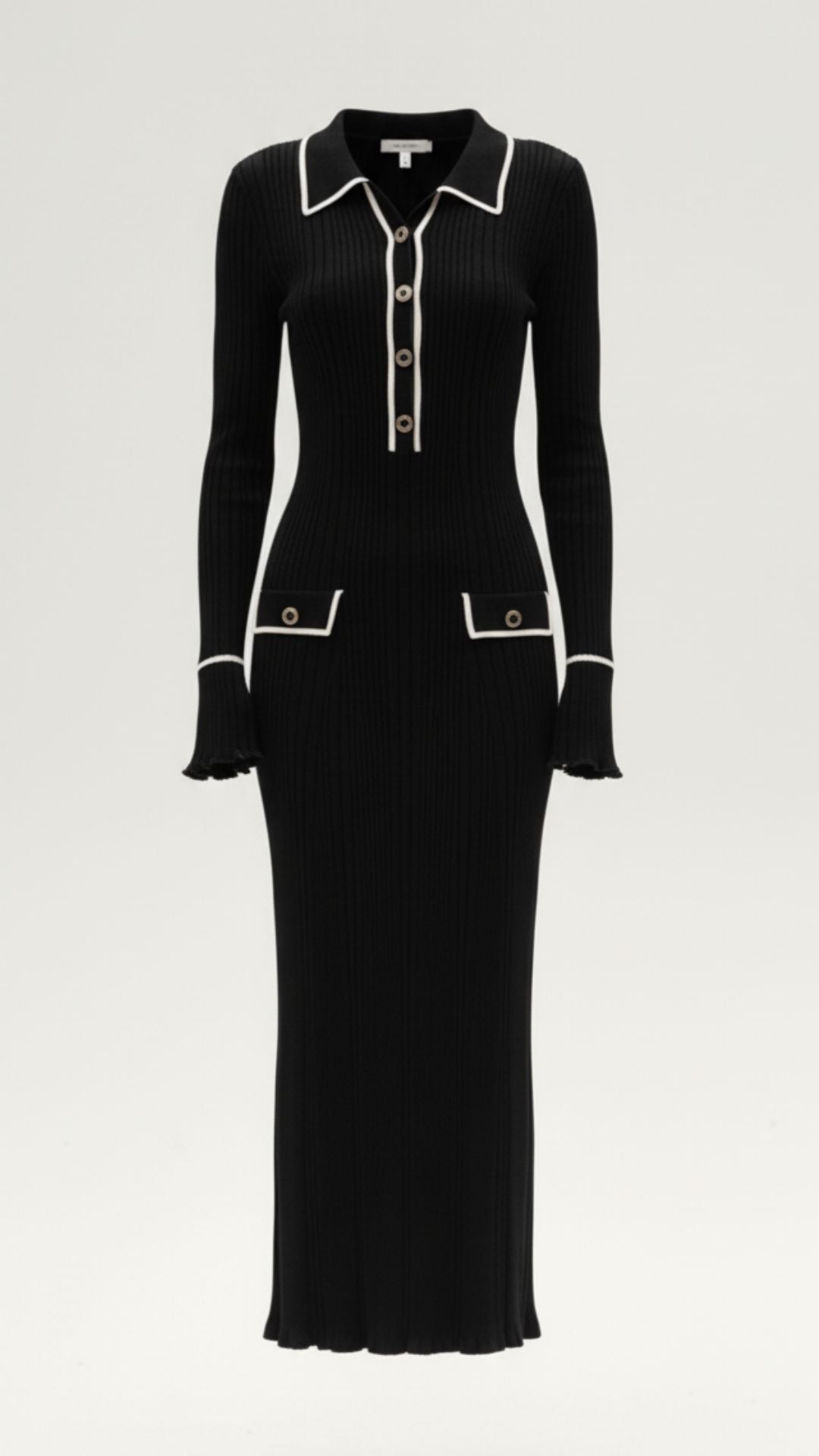 Langes Strickkleid mit Polokragen und Knopfleiste für Damen