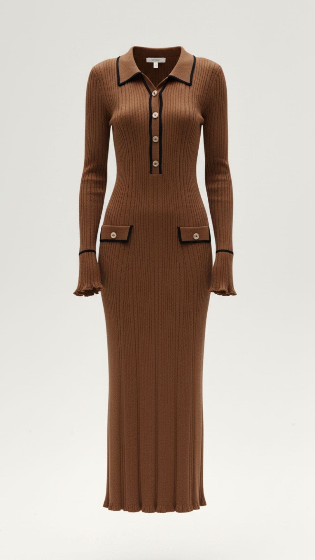 Langes Strickkleid mit Polokragen und Knopfleiste für Damen