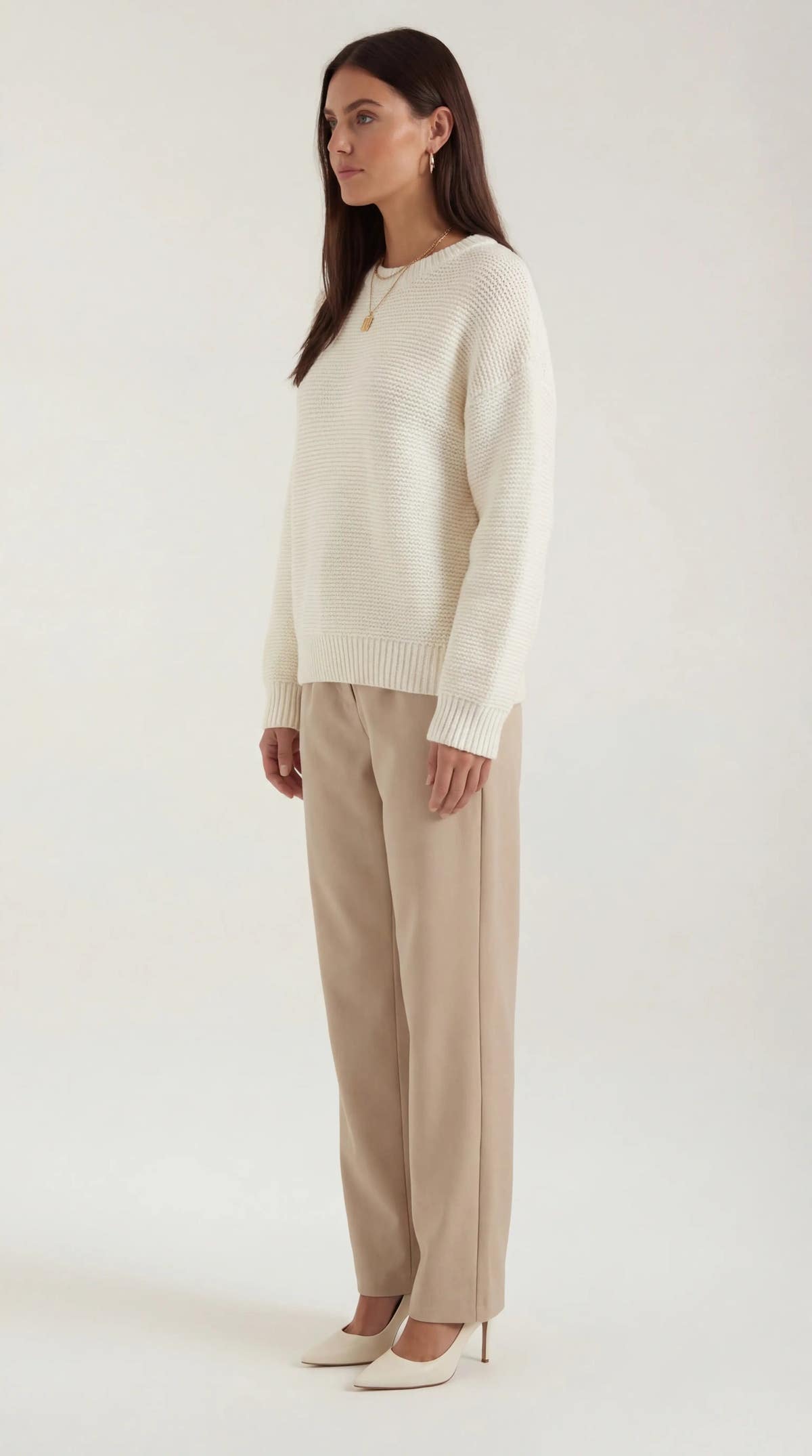 Pullover mit Rundhalsausschnitt und Rippbündchen für Damen