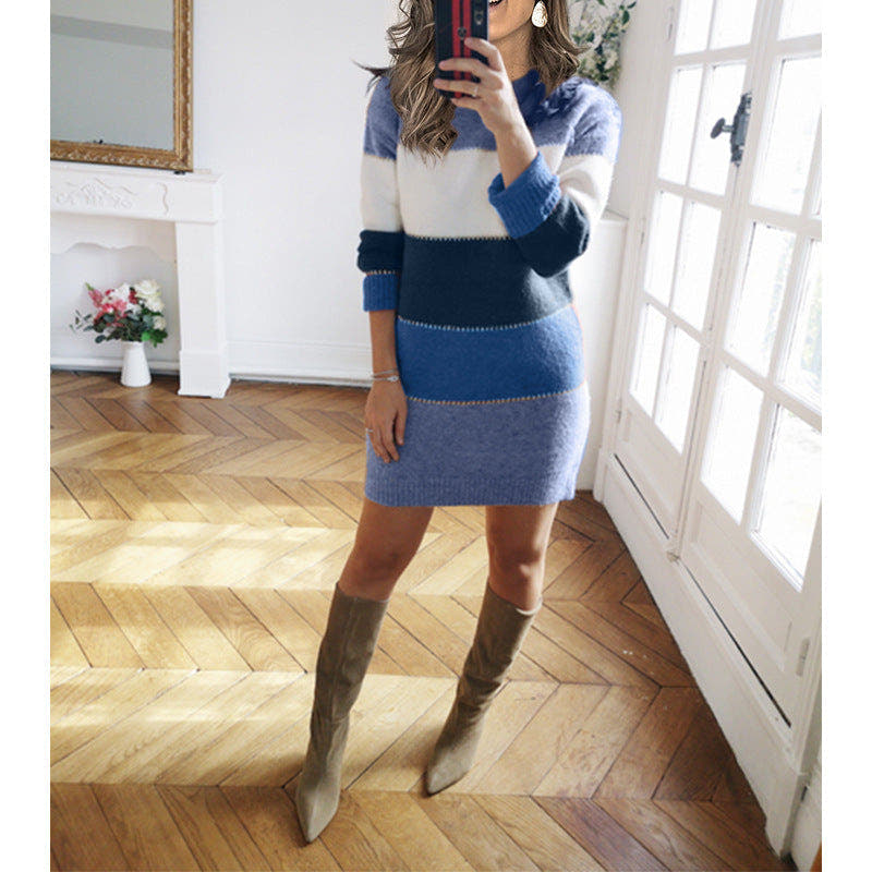 Strickkleid mit Blockstreifen und Rippsaum für Damen