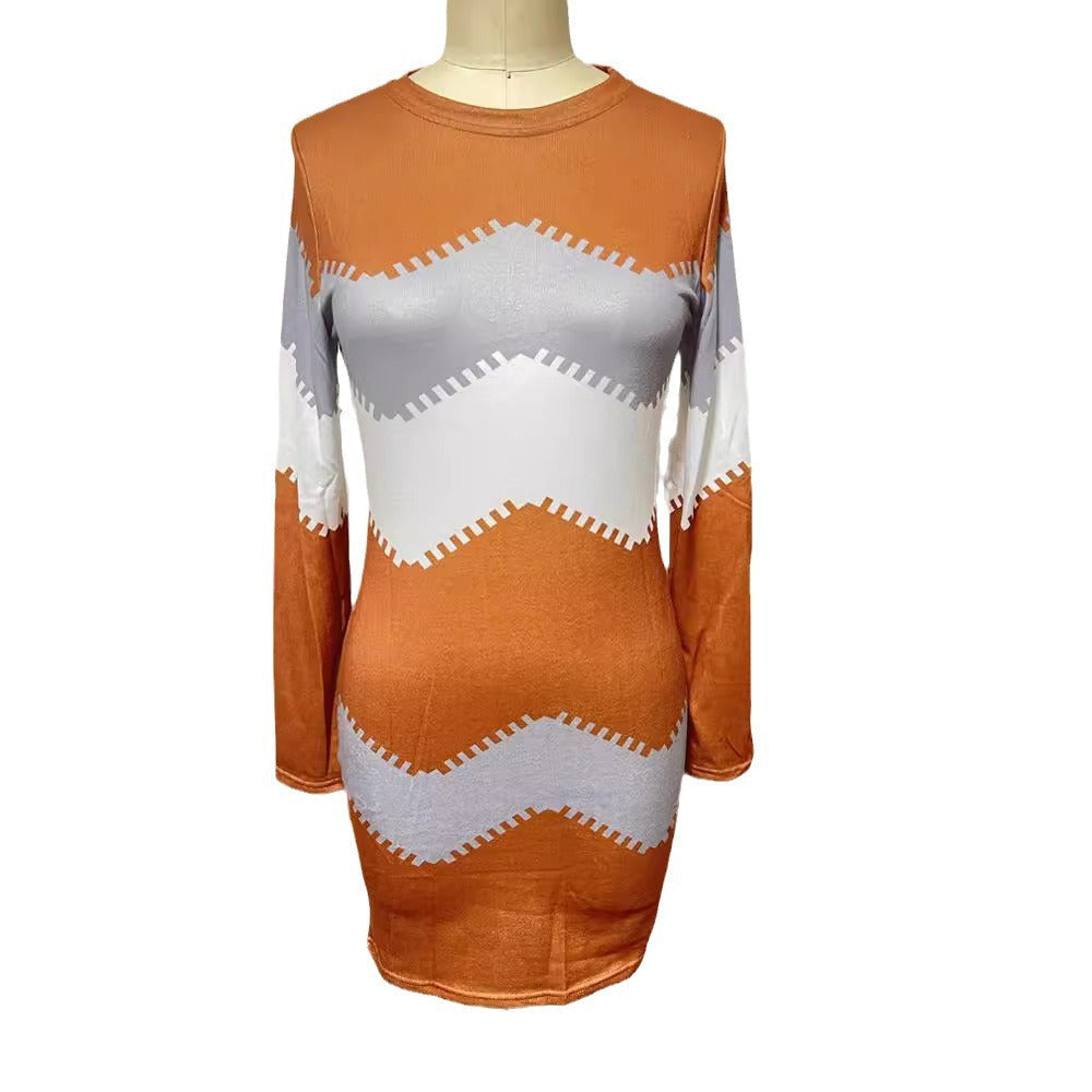 Strickkleid mit Chevronmuster und langen Ärmeln für Damen