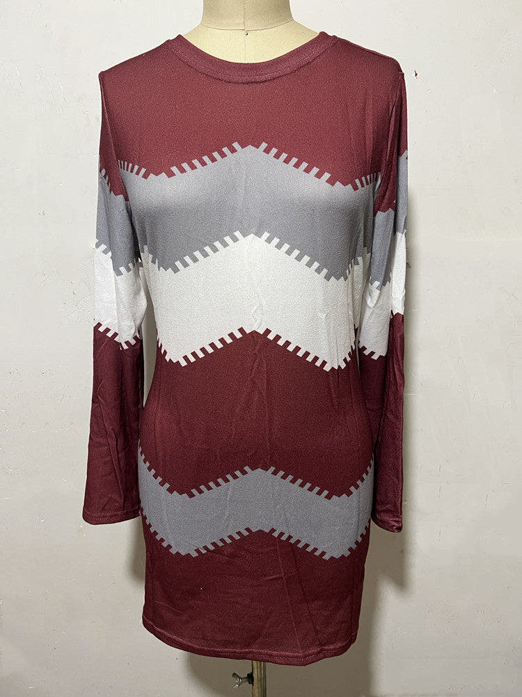 Strickkleid mit Chevronmuster und langen Ärmeln für Damen