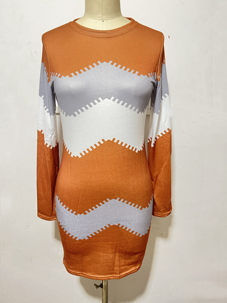 Strickkleid mit Chevronmuster und langen Ärmeln für Damen