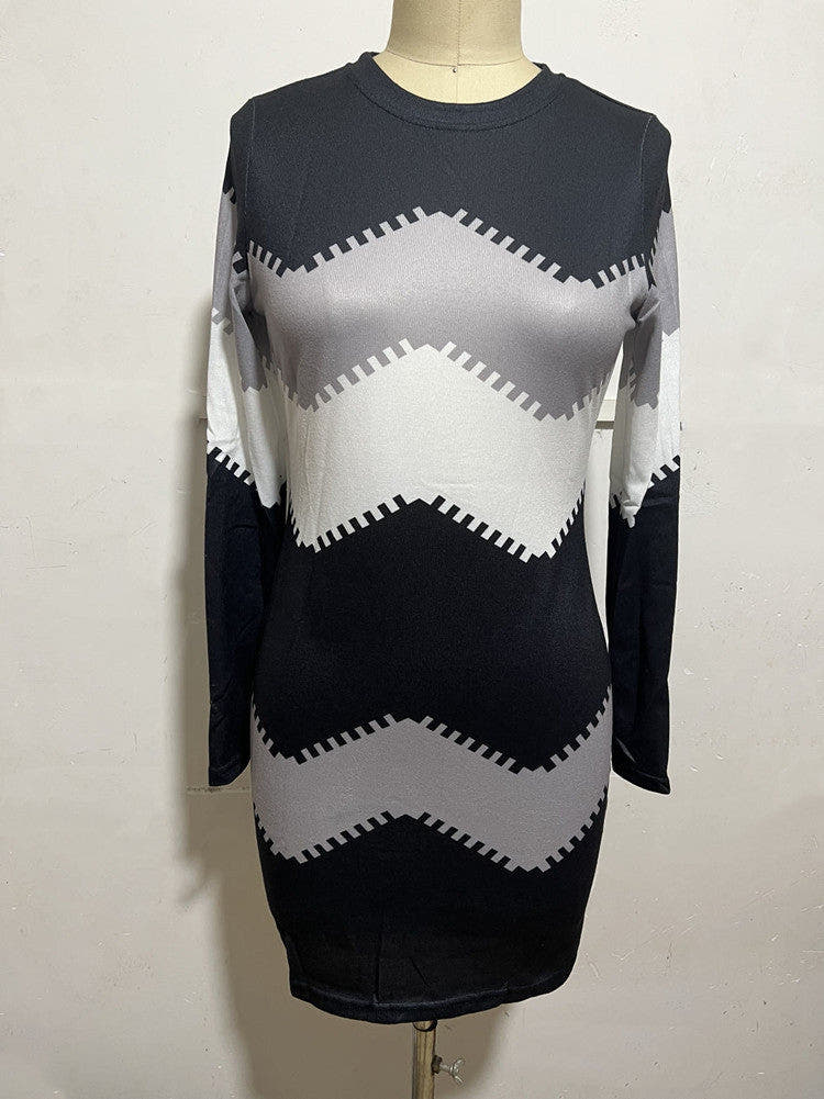 Strickkleid mit Chevronmuster und langen Ärmeln für Damen