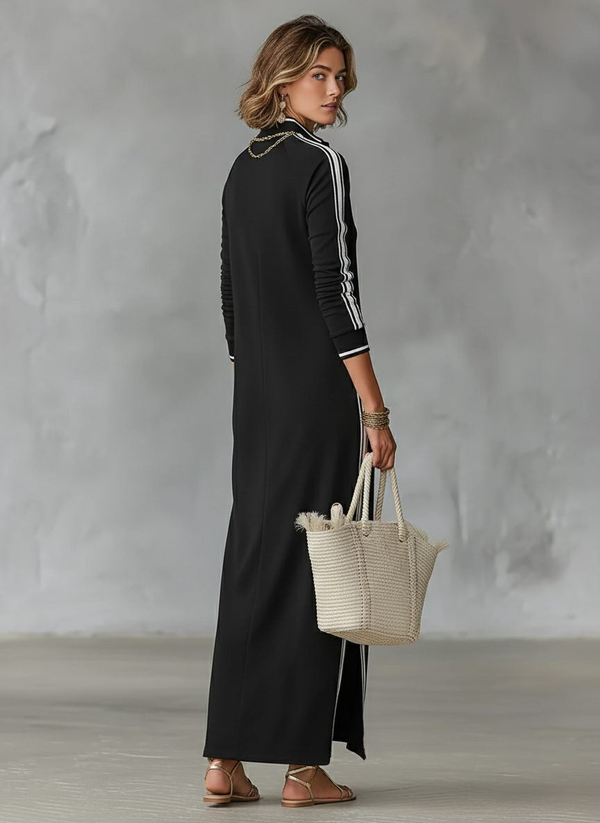 Strickkleid in Maxilänge mit Kragen und Knopfleiste für Damen