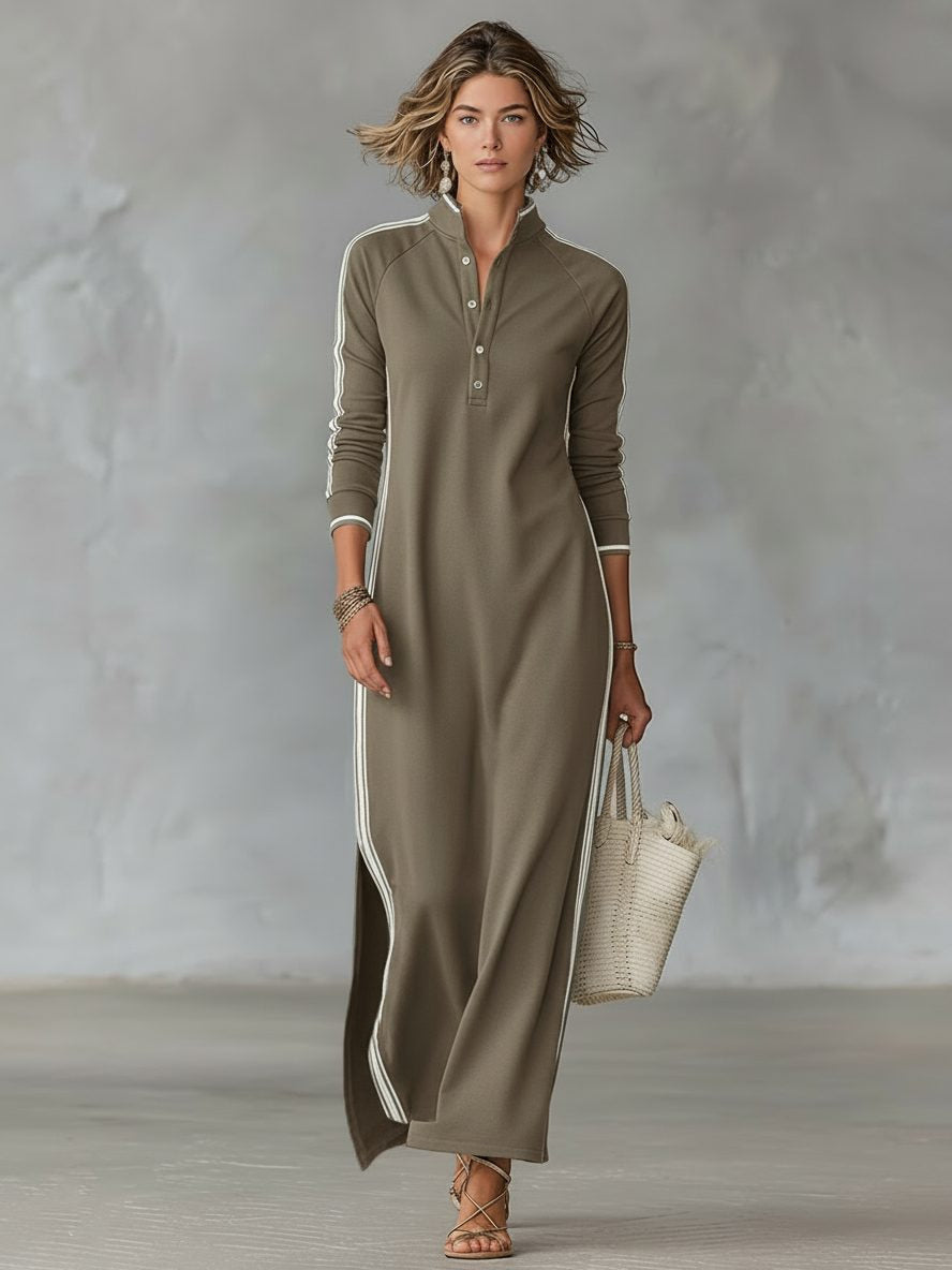 Strickkleid in Maxilänge mit Kragen und Knopfleiste für Damen