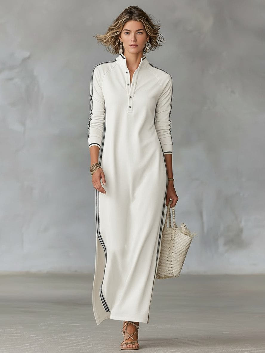 Strickkleid in Maxilänge mit Kragen und Knopfleiste für Damen