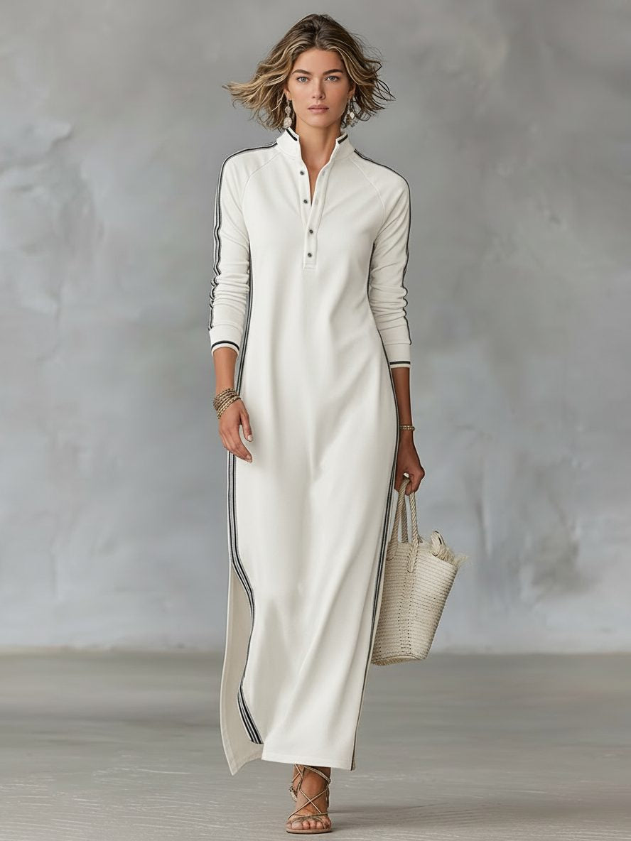 Strickkleid in Maxilänge mit Kragen und Knopfleiste für Damen