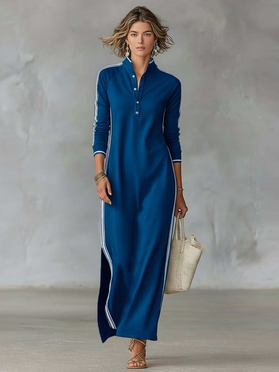 Strickkleid in Maxilänge mit Kragen und Knopfleiste für Damen