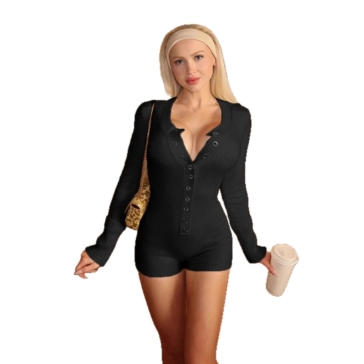 Kurzer Jumpsuit aus Feinstrick mit Knopfleiste für Damen