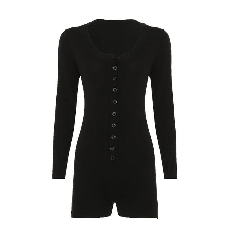 Kurzer Jumpsuit aus Feinstrick mit Knopfleiste für Damen
