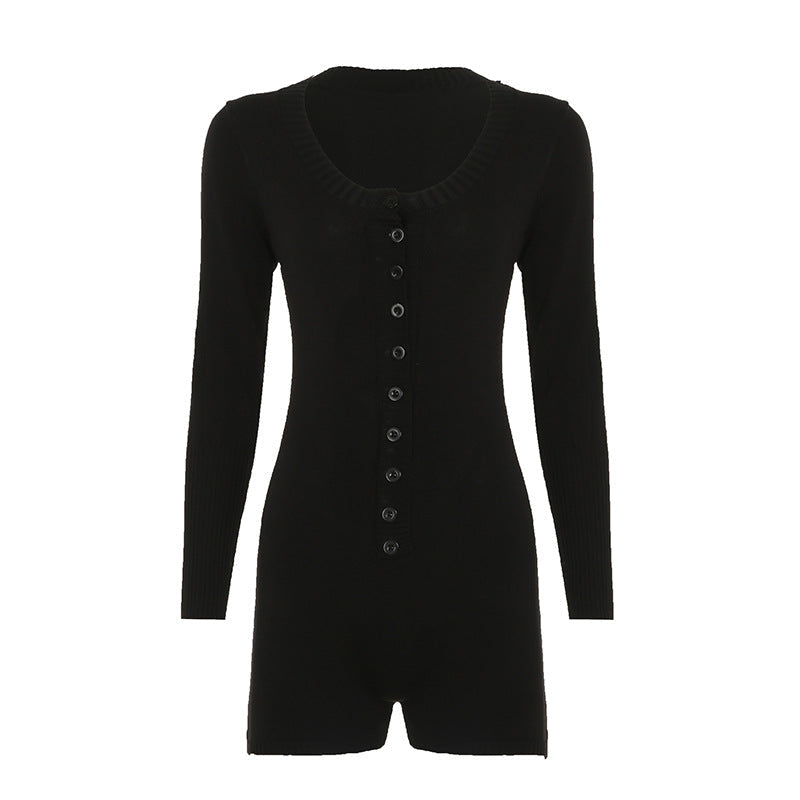 Kurzer Jumpsuit aus Feinstrick mit Knopfleiste für Damen