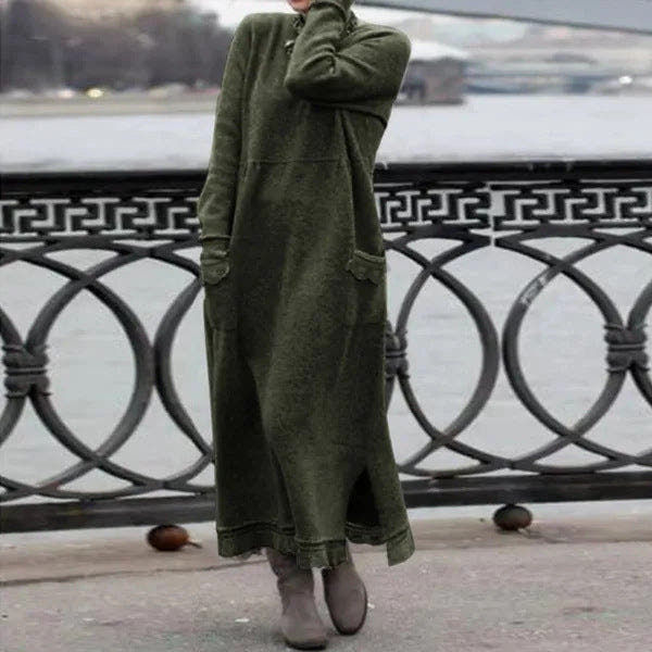 Strickkleid in Maxilänge mit Seitenschlitzen und Taschen für Damen