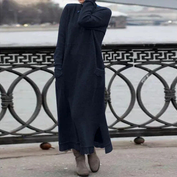 Strickkleid in Maxilänge mit Seitenschlitzen und Taschen für Damen