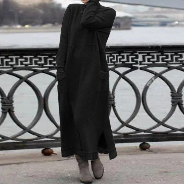 Strickkleid in Maxilänge mit Seitenschlitzen und Taschen für Damen