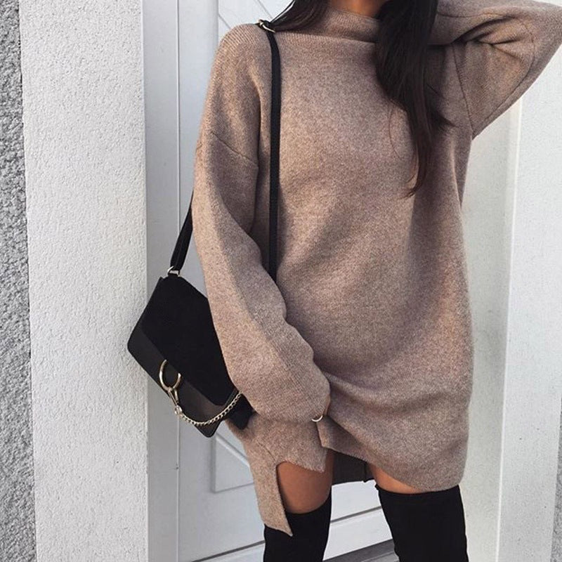 Strickkleid in Oversize mit Stehkragen und Seitenschlitz für Damen