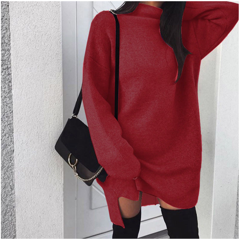 Strickkleid in Oversize mit Stehkragen und Seitenschlitz für Damen