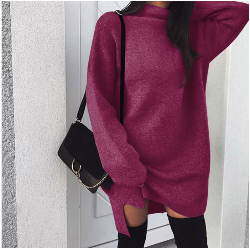 Strickkleid in Oversize mit Stehkragen und Seitenschlitz für Damen