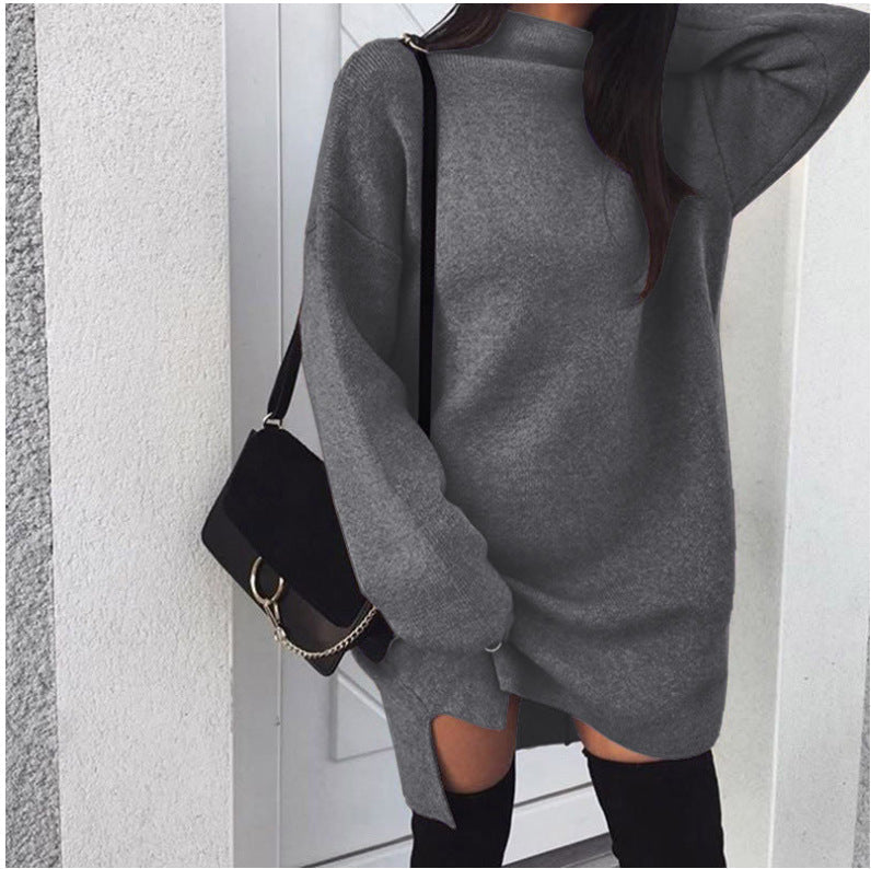 Strickkleid in Oversize mit Stehkragen und Seitenschlitz für Damen