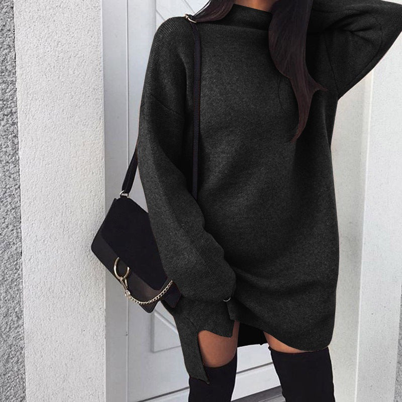 Strickkleid in Oversize mit Stehkragen und Seitenschlitz für Damen