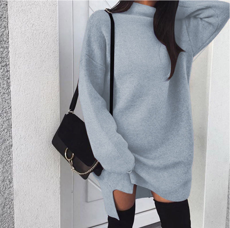 Strickkleid in Oversize mit Stehkragen und Seitenschlitz für Damen
