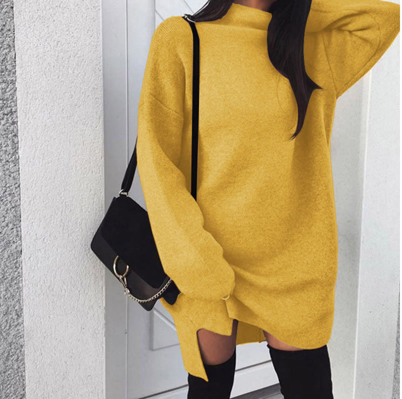 Strickkleid in Oversize mit Stehkragen und Seitenschlitz für Damen