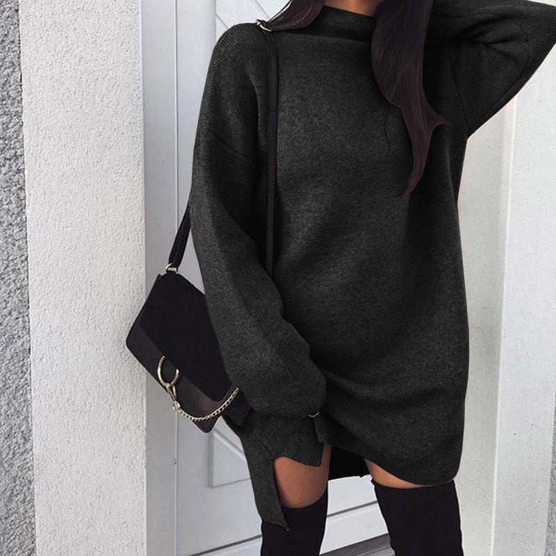 Strickkleid in Oversize mit Stehkragen und Seitenschlitz für Damen