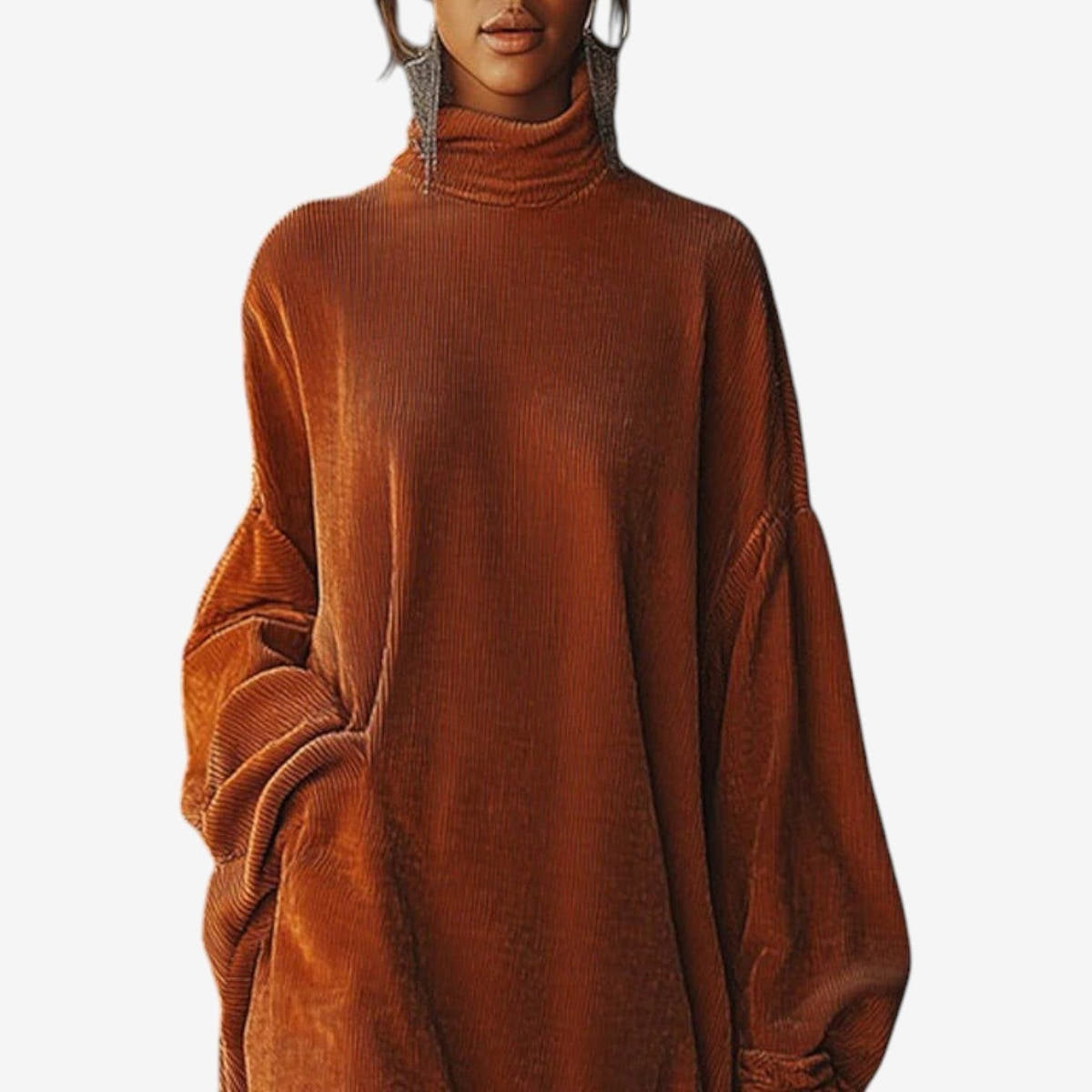 Strickkleid mit Rollkragen, Fransensaum und Oversize-Schnitt für Damen