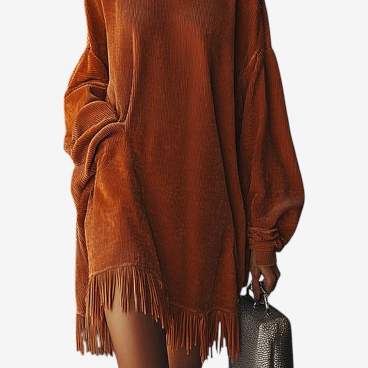 Strickkleid mit Rollkragen, Fransensaum und Oversize-Schnitt für Damen