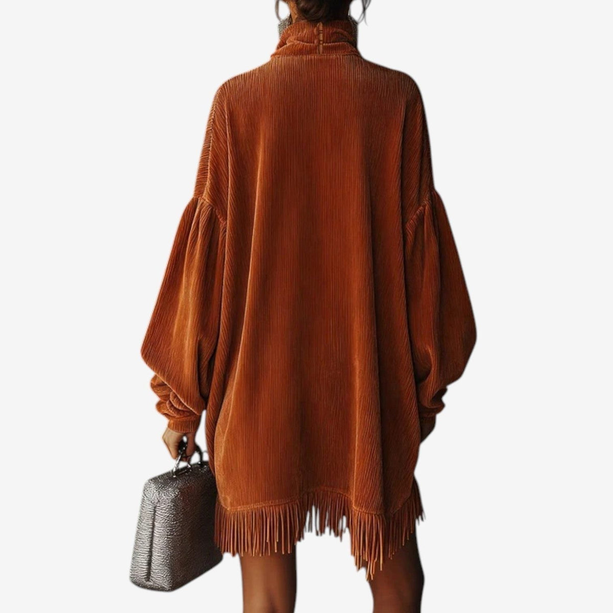 Strickkleid mit Rollkragen, Fransensaum und Oversize-Schnitt für Damen