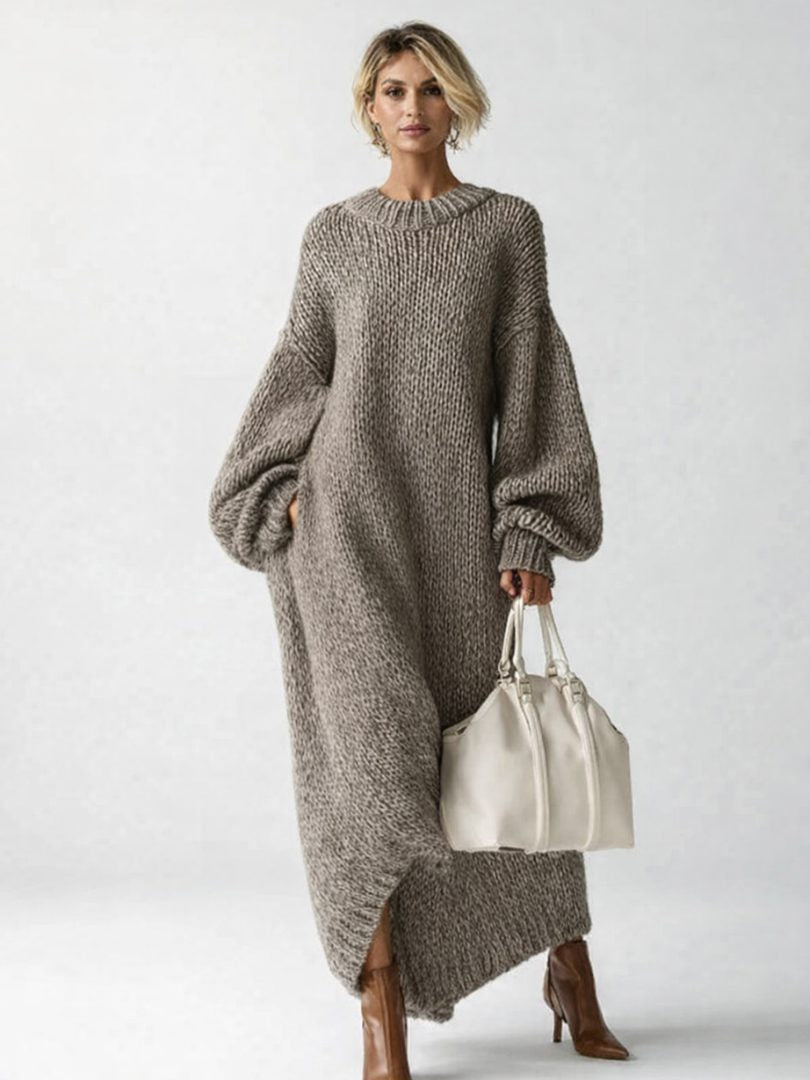 Langes Strickkleid in Oversize-Schnitt mit Rippstrick für Damen